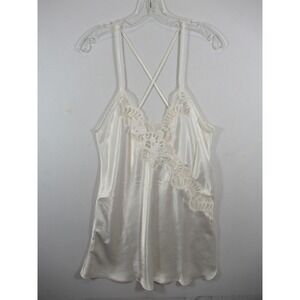 Vintage 90s Josie Satin & Lace Chemise Nightgown Women M White Sleeveless